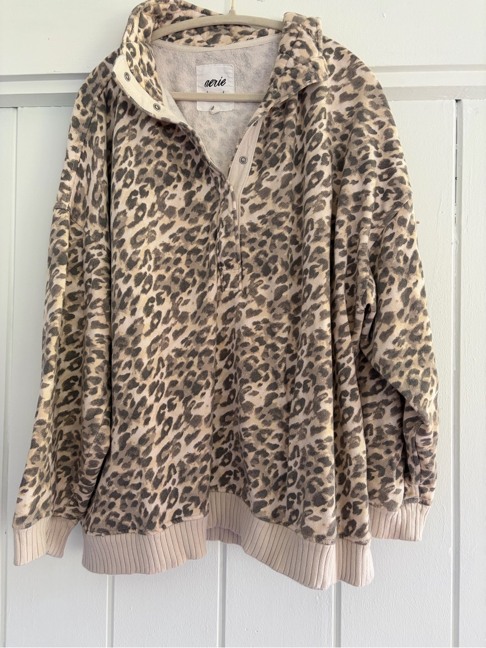 aerie Leopard Print ohSnap-Up Sweatshirt and Trouser in Cake Batter (Set) - Picture 10 of 16